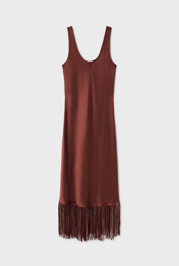 Silk Laundry Fringe Scoop Neck Dress - Canyon
