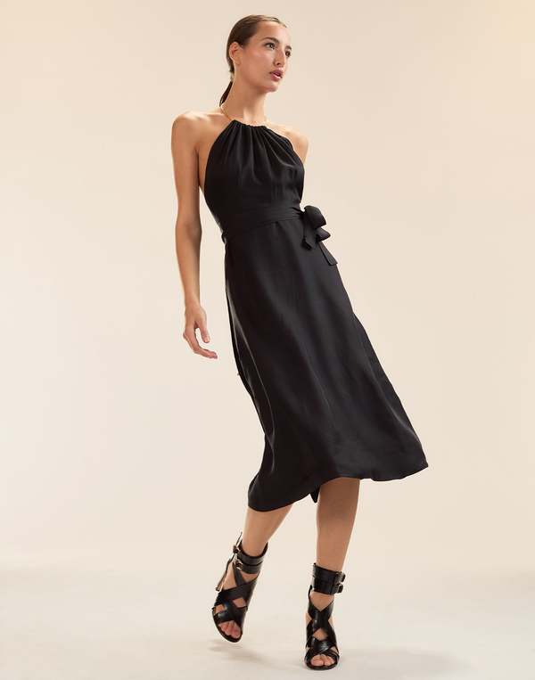 Talita Silk Wrap Dress / Black / L / Cynthia Rowley