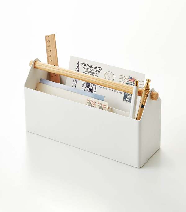 Yamazaki Home Pen and Desk Organizer - Steel and Wood - White