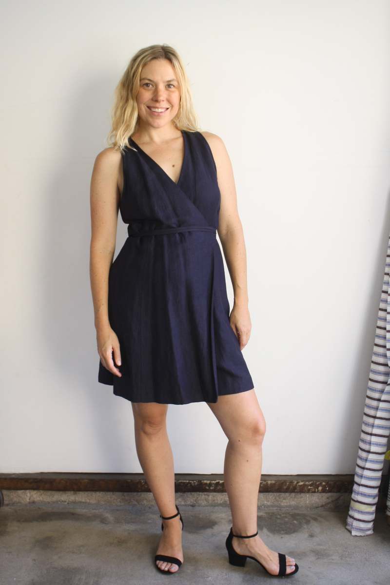 Casual Corner The Perfect Linen Wrap Dress - Navy | Garmentory