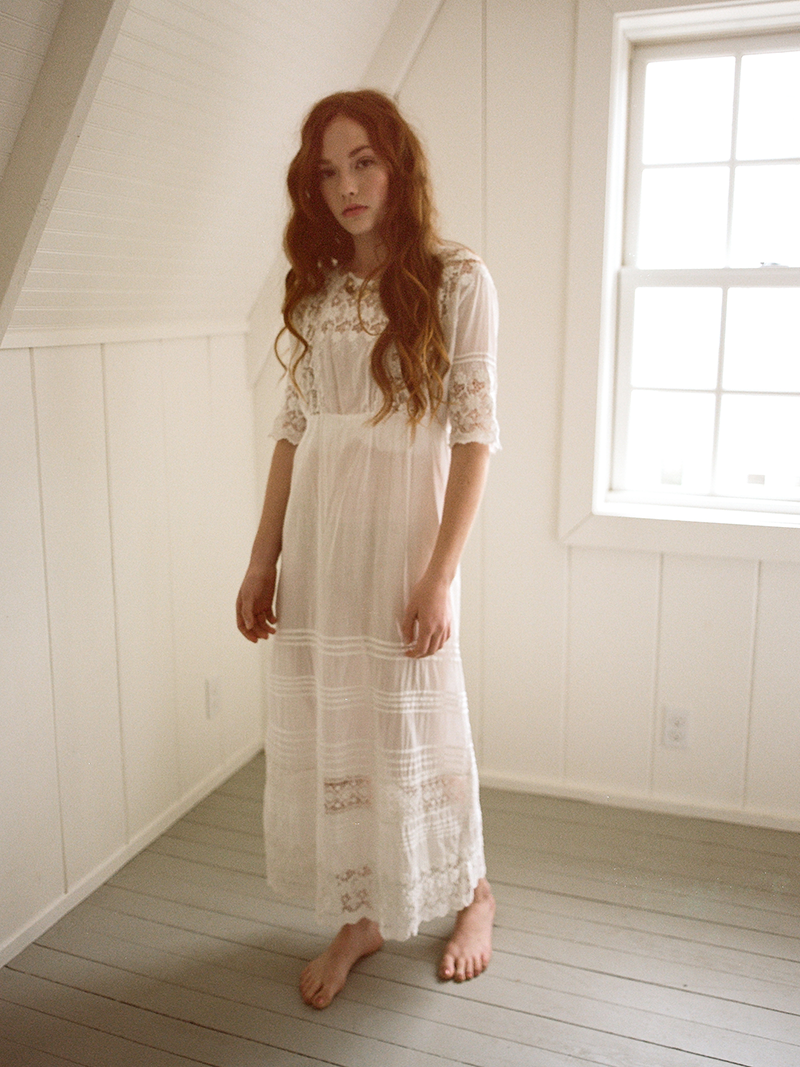 lace edwardian dress Edwardian White Cotton & Lace Panel Dress main image 0
