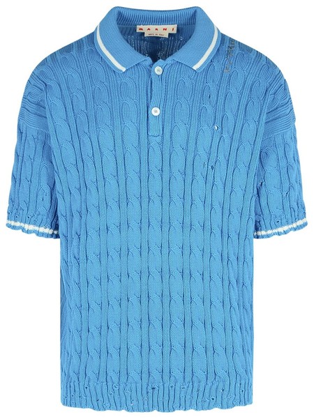 Marni Striped Polo With Zipper - Green/White | Garmentory