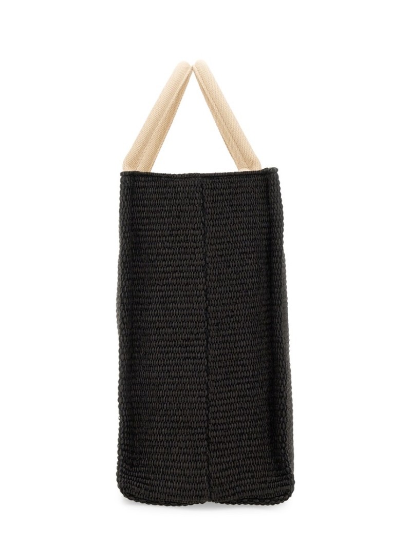 Marni Large Raffia Effect Fabric Tote Bag - Black | Garmentory