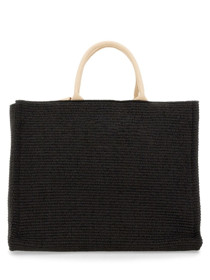 Marni Large Raffia Effect Fabric Tote Bag - Black | Garmentory