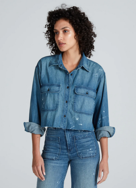 【ASKKNY】OVERSIZED DENIM SHIRT ASKK NY Women's Oversized Denim Shirt, Palm Canyon, Blue, XS