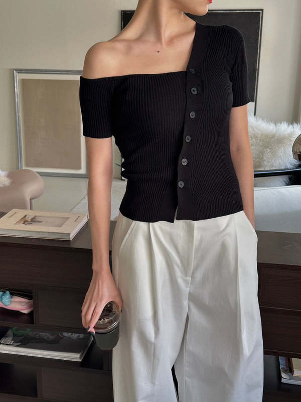 The NKC Store Black Knit Button Top The NKC Store Black Knit Button Top