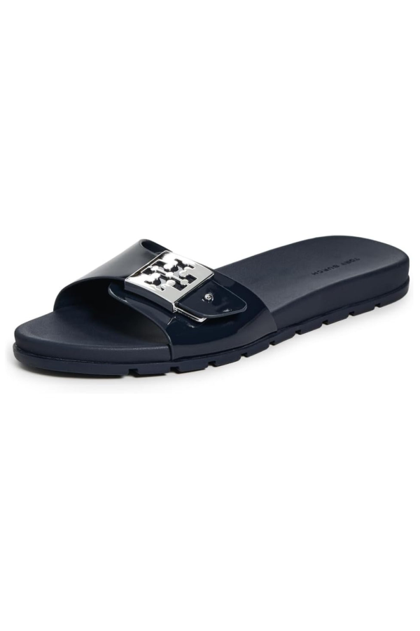 Tory Burch Logo Buckle Slides - New Navy/Silver