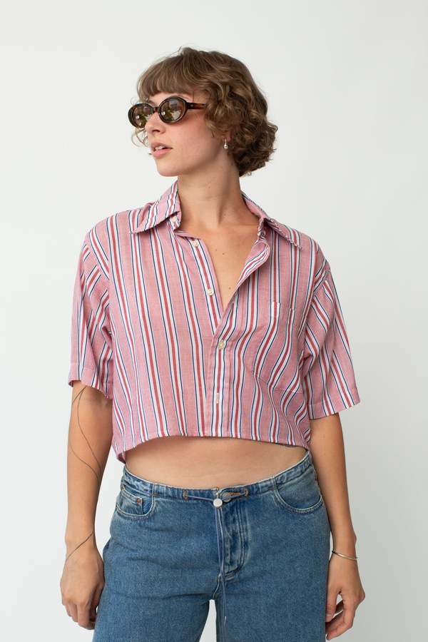 Vintage Re Worked Cropped Button Up Top