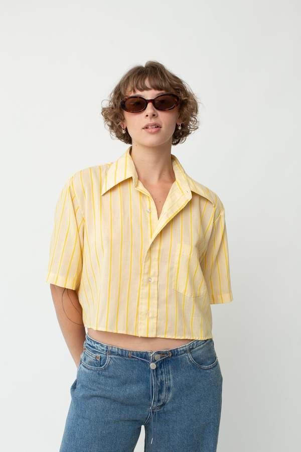 Vintage Re Worked Cropped Button Up Top