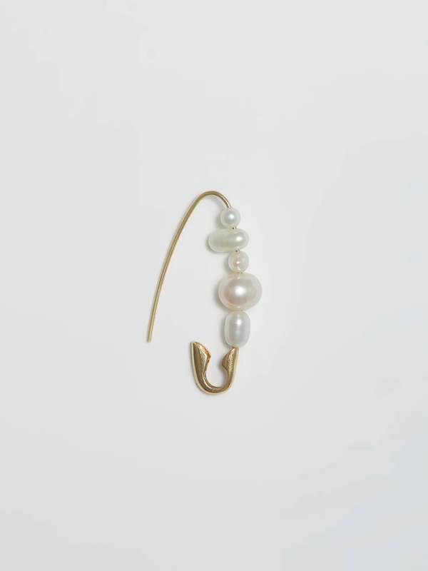 Loren Stewart Mixed Pearl Safety Pin Earring