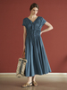 Maison De Ines Ribbon Shirring String Dress - Blue - Thumbnail 2