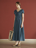 Maison De Ines Ribbon Shirring String Dress - Blue - Thumbnail 4