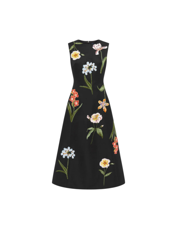 Leo Lin Cleo Embroidery Midi Dress - Botanical Print in Ebony | Garmentory Leo Lin Cleo Embroidery Midi Dress - Botanical Print in Ebony | Garmentory