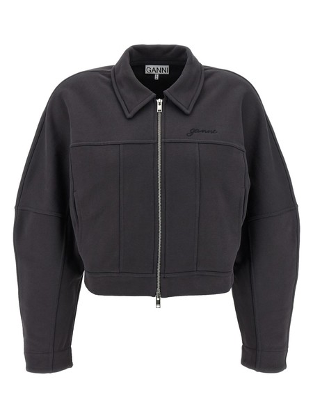 Ganni Botanical Jacquard Short Bomber Jacket - Illusion Blue