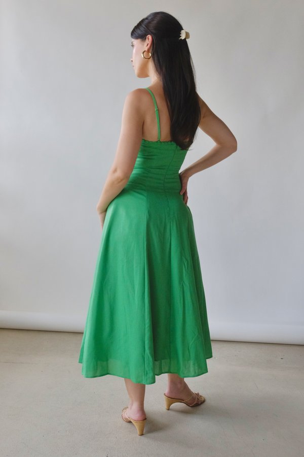 emerald green midi dress Off Shoulder Back Satin Bow Wrap Crepe Midi Dress - Emerald Green