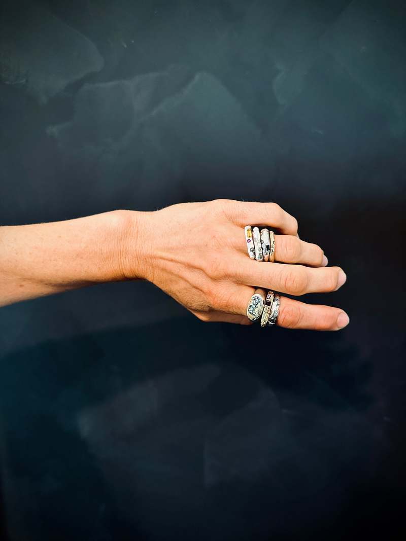 Siri Hansdotter TUVA Dome Ring - Sterling Silver + New Lander Turquoise Ring