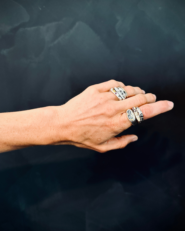 Siri Hansdotter TUVA Dome Ring - Sterling Silver + New Lander Turquoise Ring
