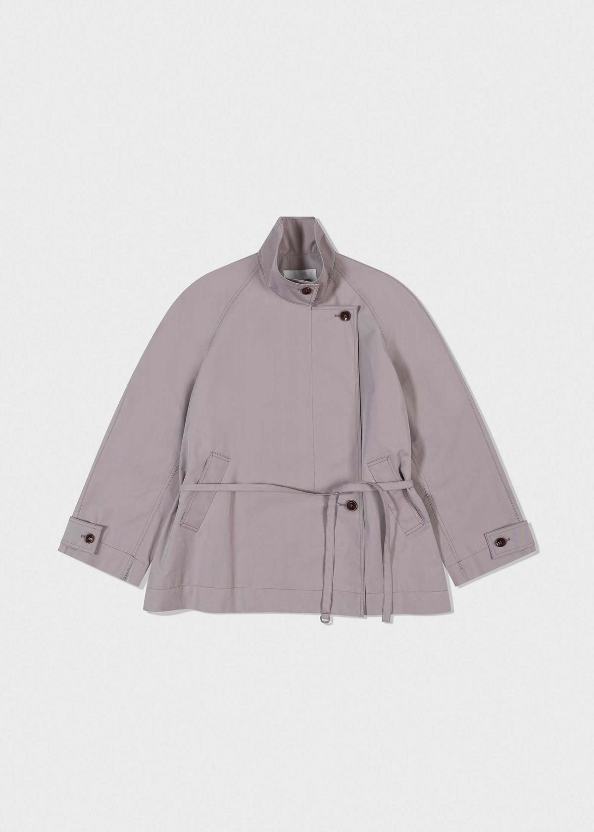 LOW CLASSIC Stand Collar Half Trench Coat - Light Purple