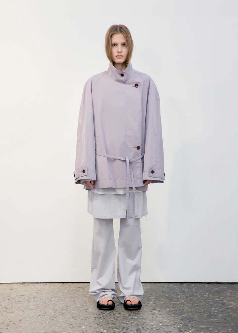 LOW CLASSIC Stand Collar Half Trench Coat - Light Purple