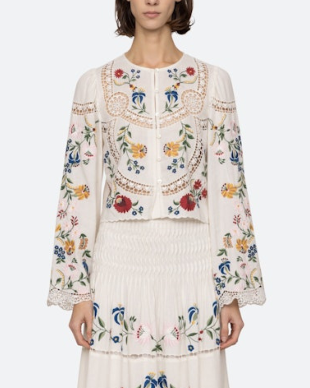 Sea NY Celia Embroidery Long Sleeve Blouse - Cream | Garmentory, image size:1200x1500