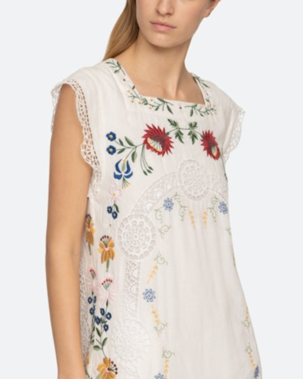Sea NY Celia Embroidery Tank Midi Dress - Cream | Garmentory