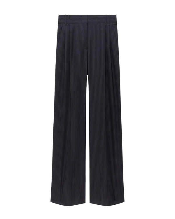 Another Tomorrow Twill Pleated Trousers - Navy and Chalk