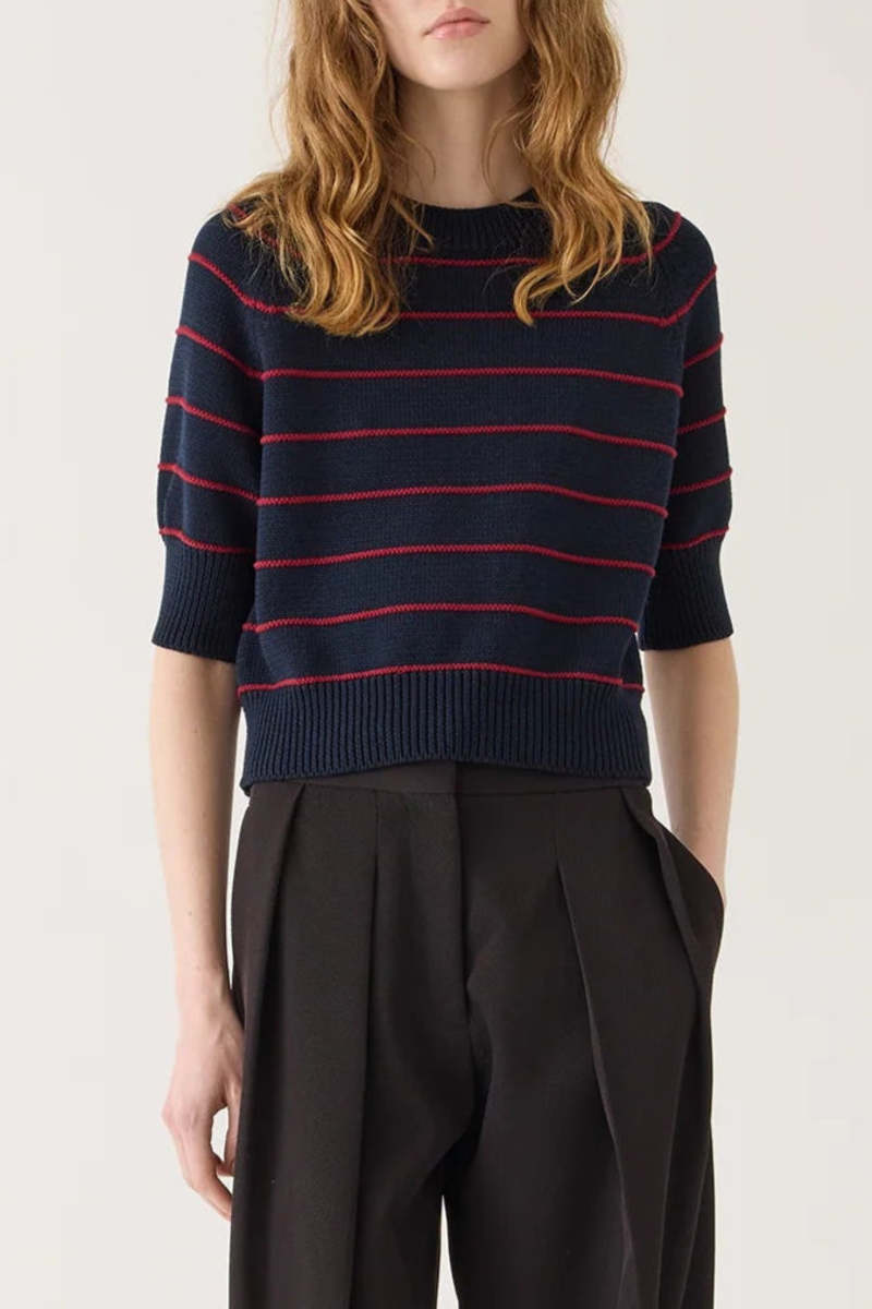 DEMYLEE Milliana Stripe Cotton Top - Navy/Aubergine