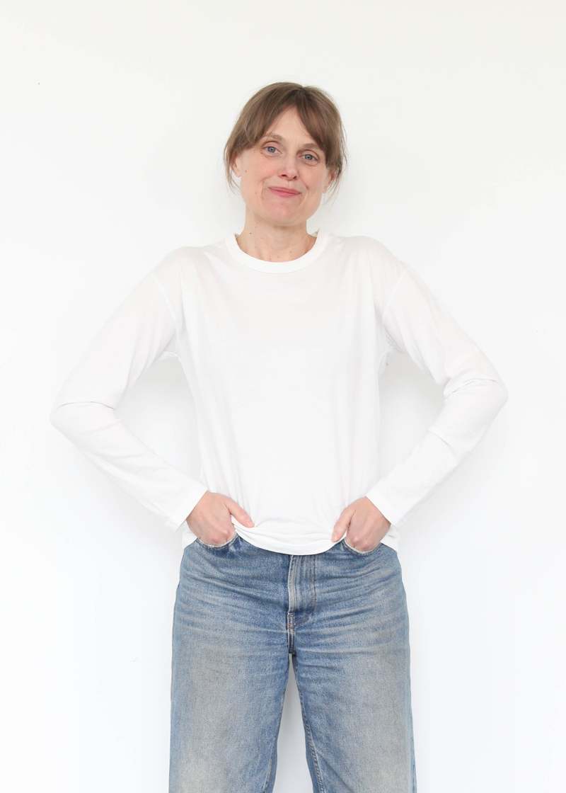 Black Crane Long Sleeve Tee - White