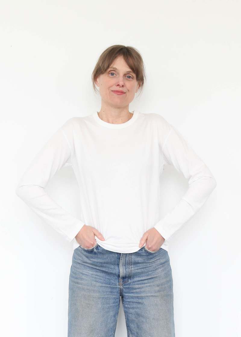 Black Crane Long Sleeve Tee - White