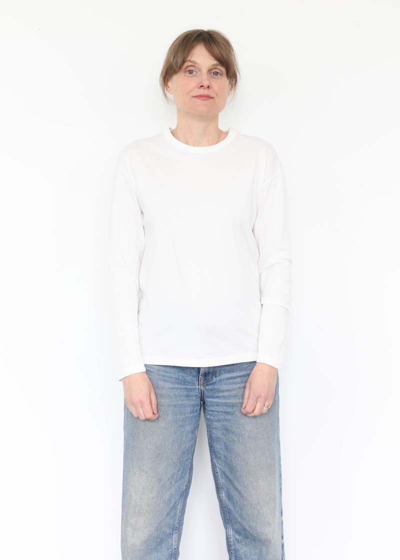 Black Crane Long Sleeve Tee - White