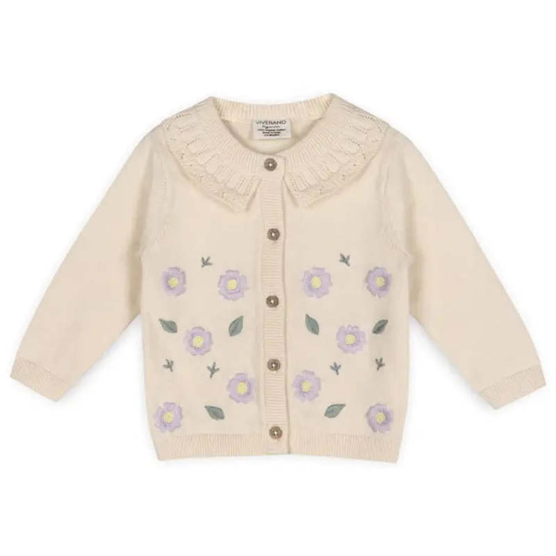 Viverano Organics Pointelle Knit Baby Cardigan in Floral Cardigan Viverano Organics Pointelle Knit Baby Cardigan in Floral Cardigan