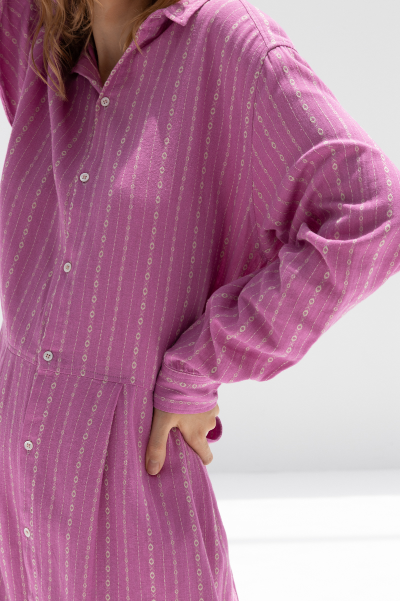 ICHI ANTIQUITES Dobby Stripe Dress - Pink/Natural