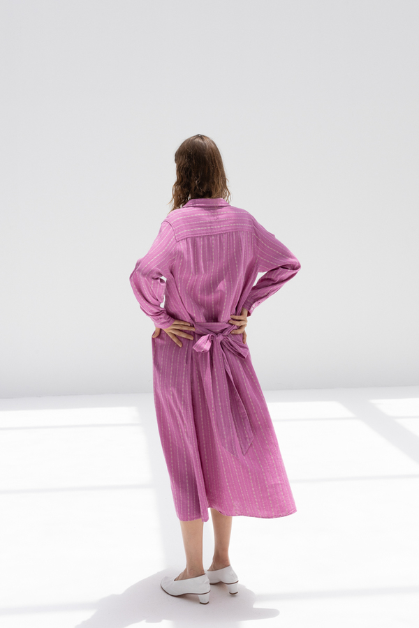 ICHI ANTIQUITES Dobby Stripe Dress - Pink/Natural