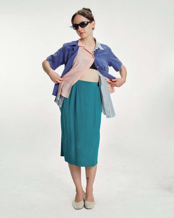 Vintage Silky Midi Skirt - Turquoise