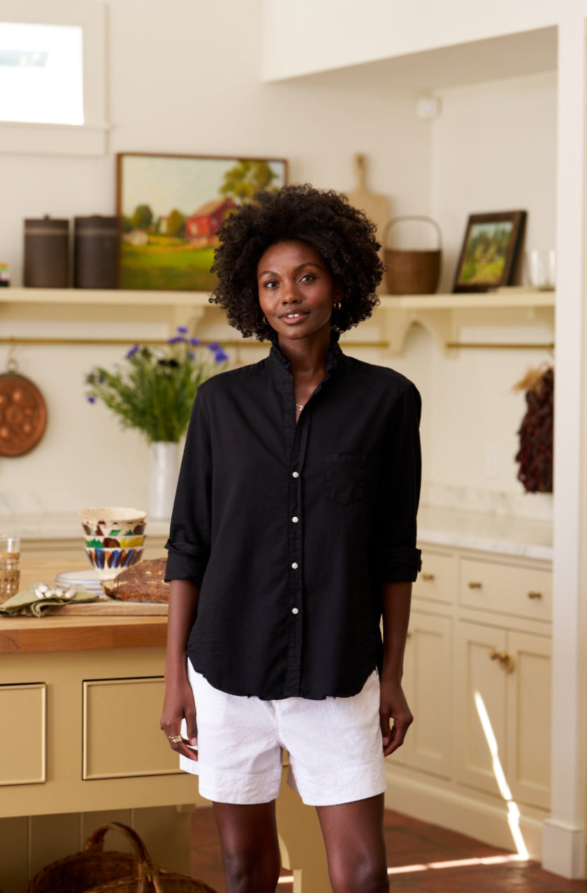 Frank & Eileen Ruffle Eileen Button Up Shirt - Black | Garmentory