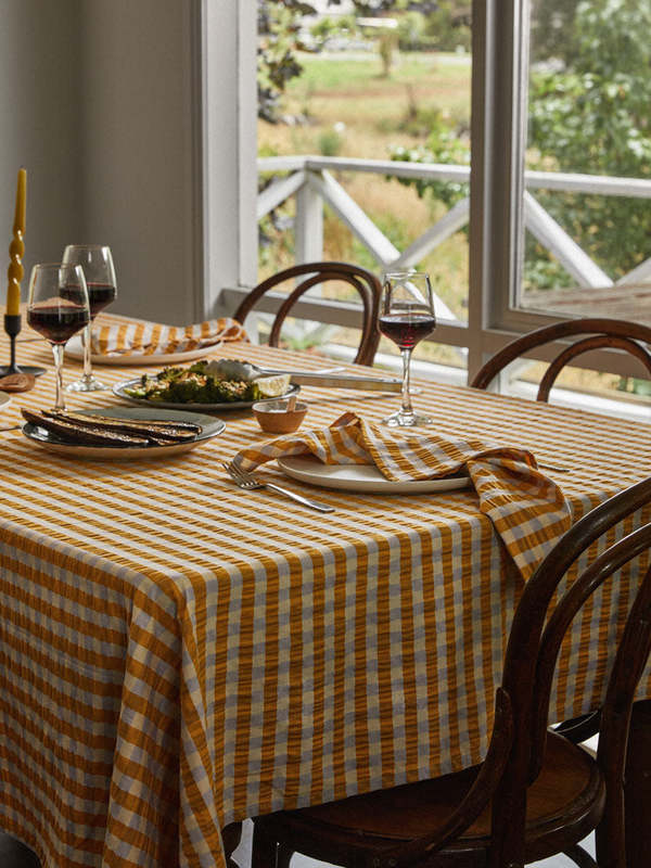 Mosey Me Seersucker Tablecloth - Mango