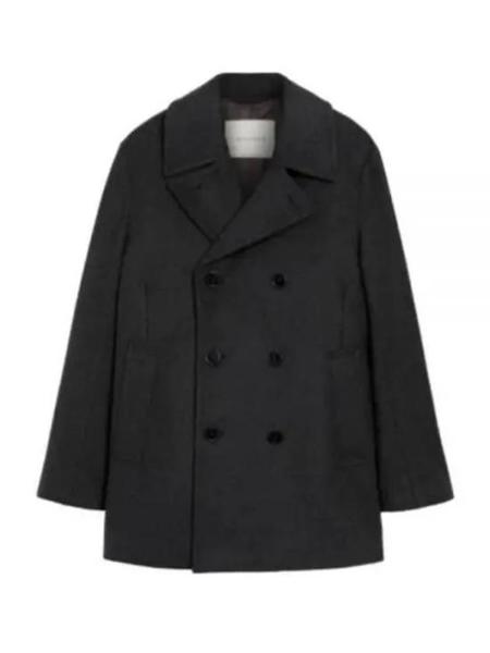 Margaret Howell Coarse Wool Melton Pea Coat - Black | Garmentory