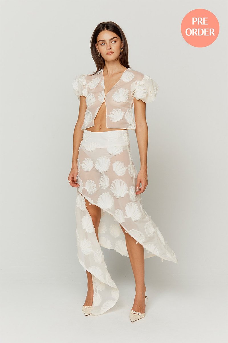 House of Sunny Scattered Shells Applique Blouse - Marble