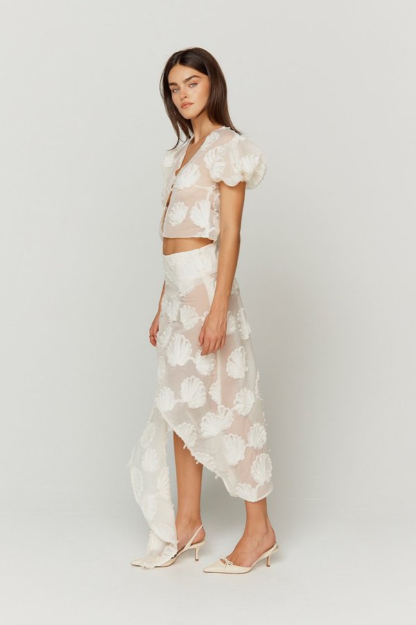 House of Sunny Scattered Shells Applique Blouse - Marble