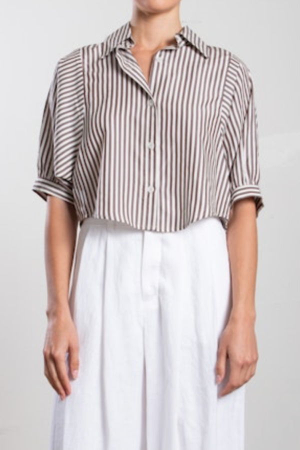 Pharaoh Claude Crop Shirt in Porto Stripe Shirt - Brown