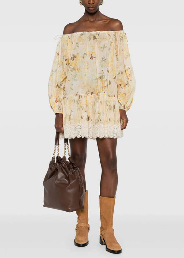 Zimmermann Cascadian Tiered Mini Dress - Yellow Botanical Floral |  Garmentory