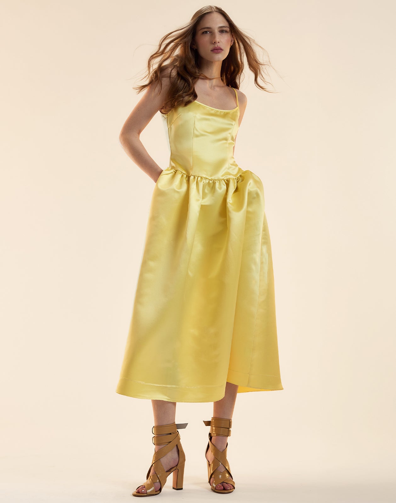 Cynthia Rowley Genevive Satin Midi Dress - Yellow | Garmentory