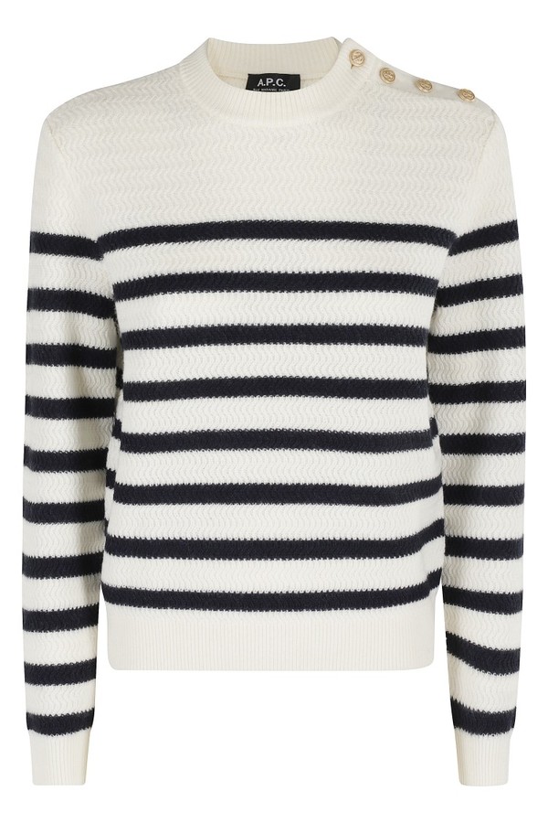 A.P.C. Ecru and Dark Blue Striped Wool Sweater Ecru / Dark Blue