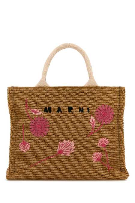 Marni Colored Raffia-Effect Small Tote Bag - Natural
