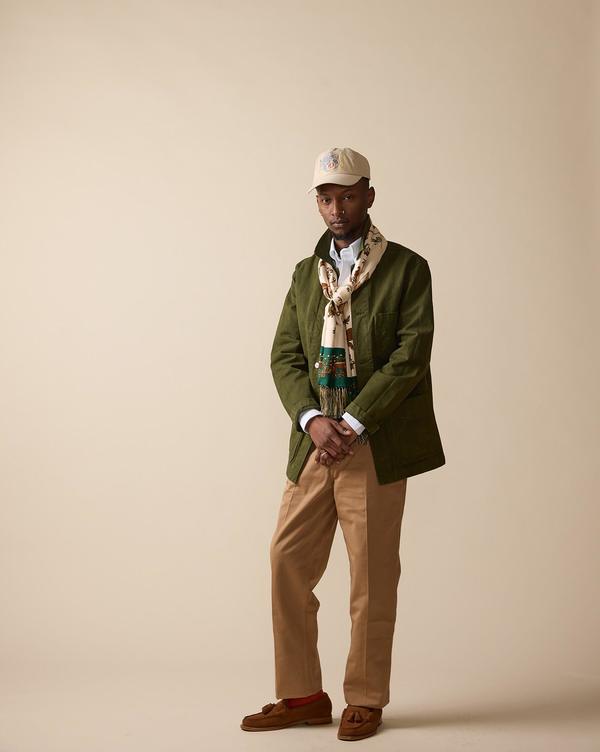 DRAKES Cotton Flat Front Chino - TOBACCO