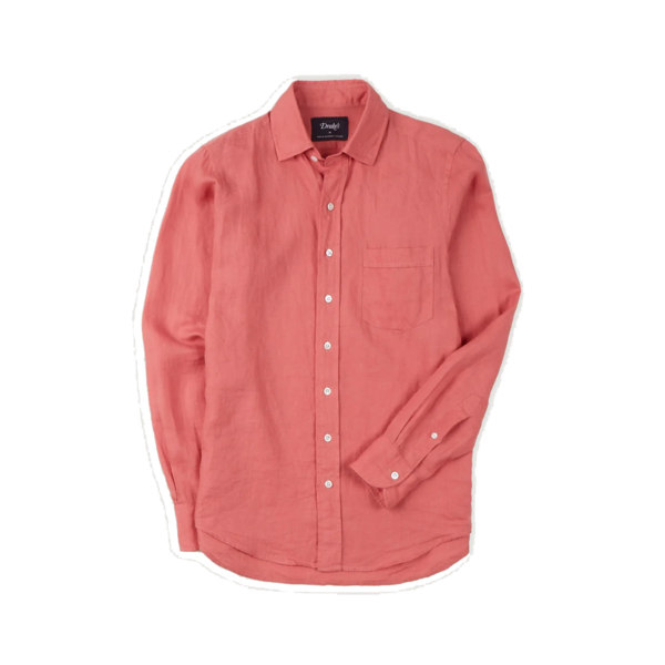 DRAKES Linen Spread Collar Shirt - Pink