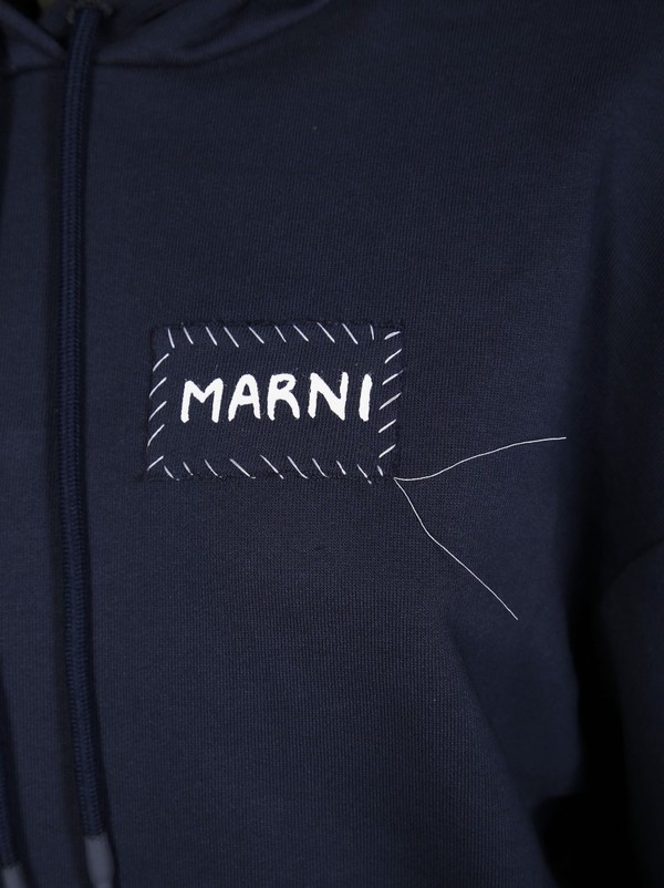 Marni Cropped Hoodie With Drawstring - Blue | Garmentory