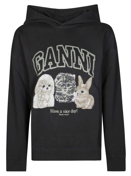 Ganni ブラック ロゴ入り スウェット GANNI logo-print organic-cotton Sweatshirt | Grey | FARFETCH AU