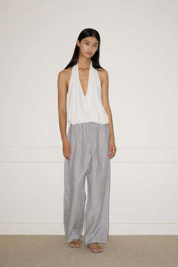 Deiji Studios Double Waist Linen Pant Haze Blue Deiji Studios Double Waist Linen Pant Haze Blue