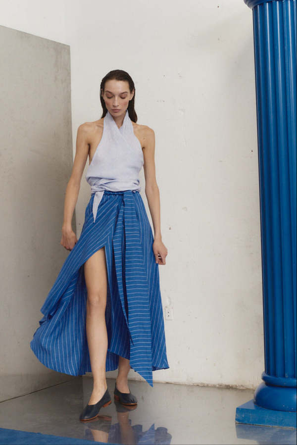 Datura Lapis Striped Linen Alma Skirt Datura Lapis Striped Linen Alma Skirt